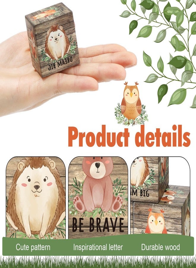 Vertintong 6 Pcs 1.6 Inch Inspirational Woodland Nursery Decor Animals Wall Decor Stuff Wooden Forest Animals Bear Raccoon Lion Fox Block Safari Creature Table Decoration (Brown) - Image 3